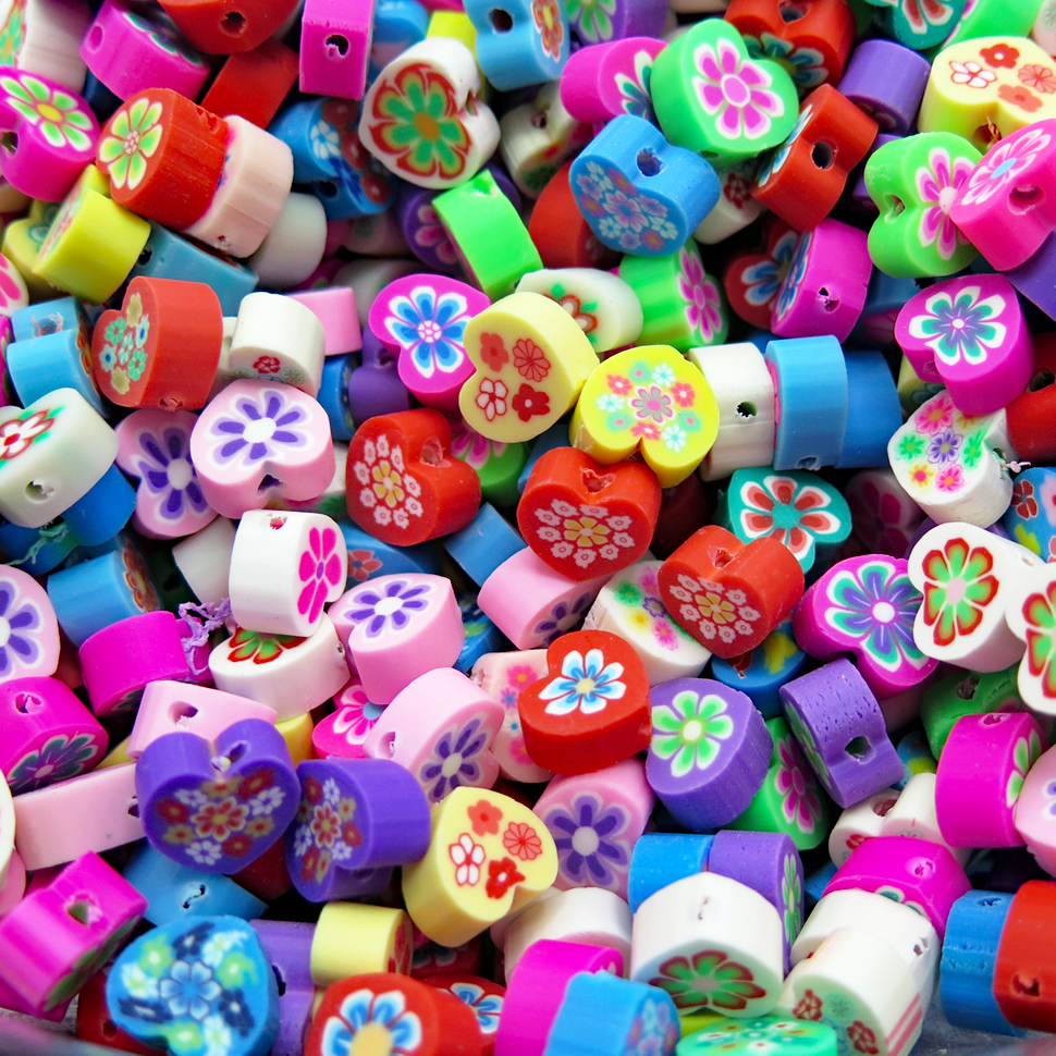 Groovy Floral Heart Shaped Polymer Clay Beads